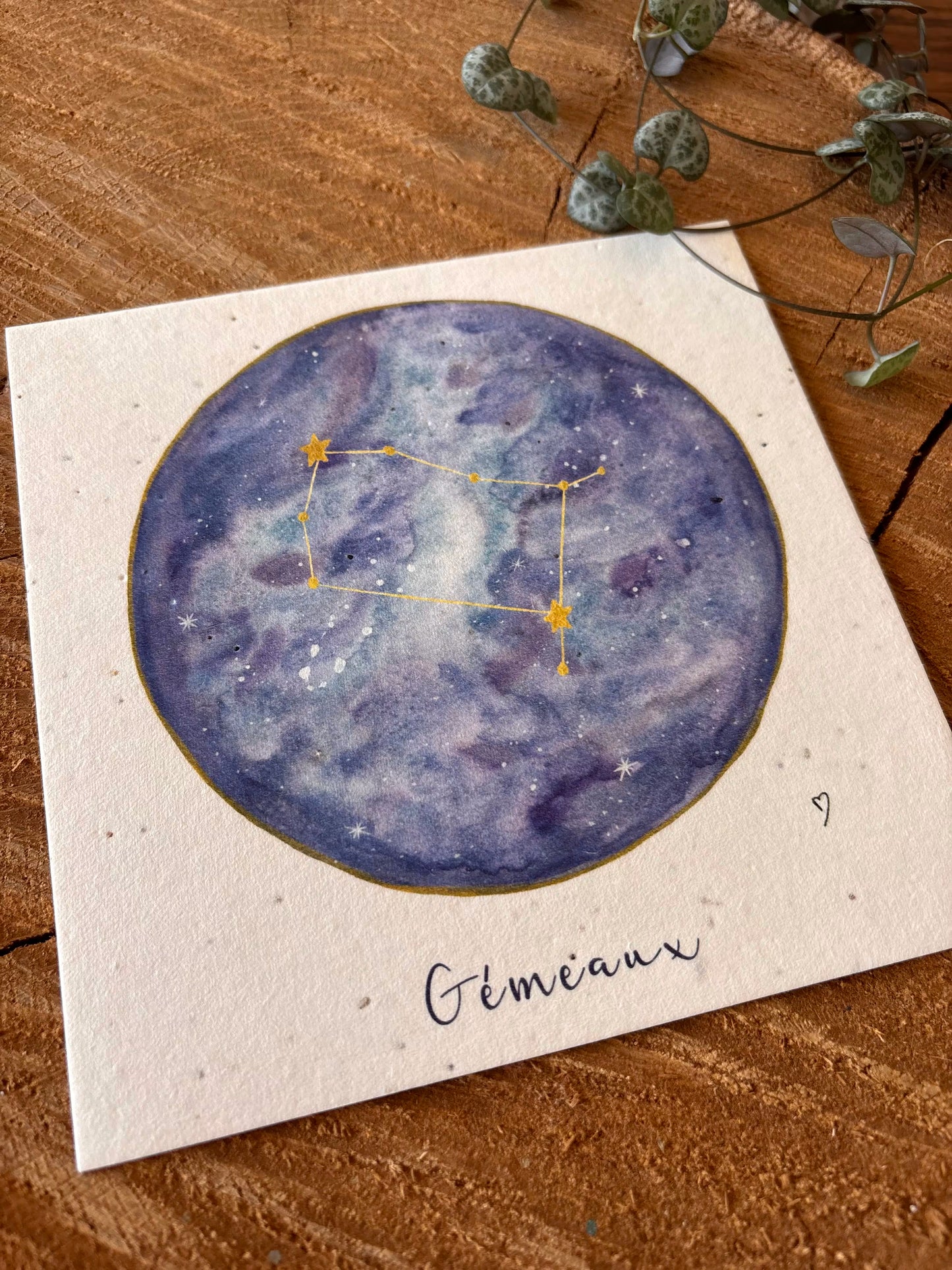 Constellation Gémeaux - Carte aquarelle - 14x14cm