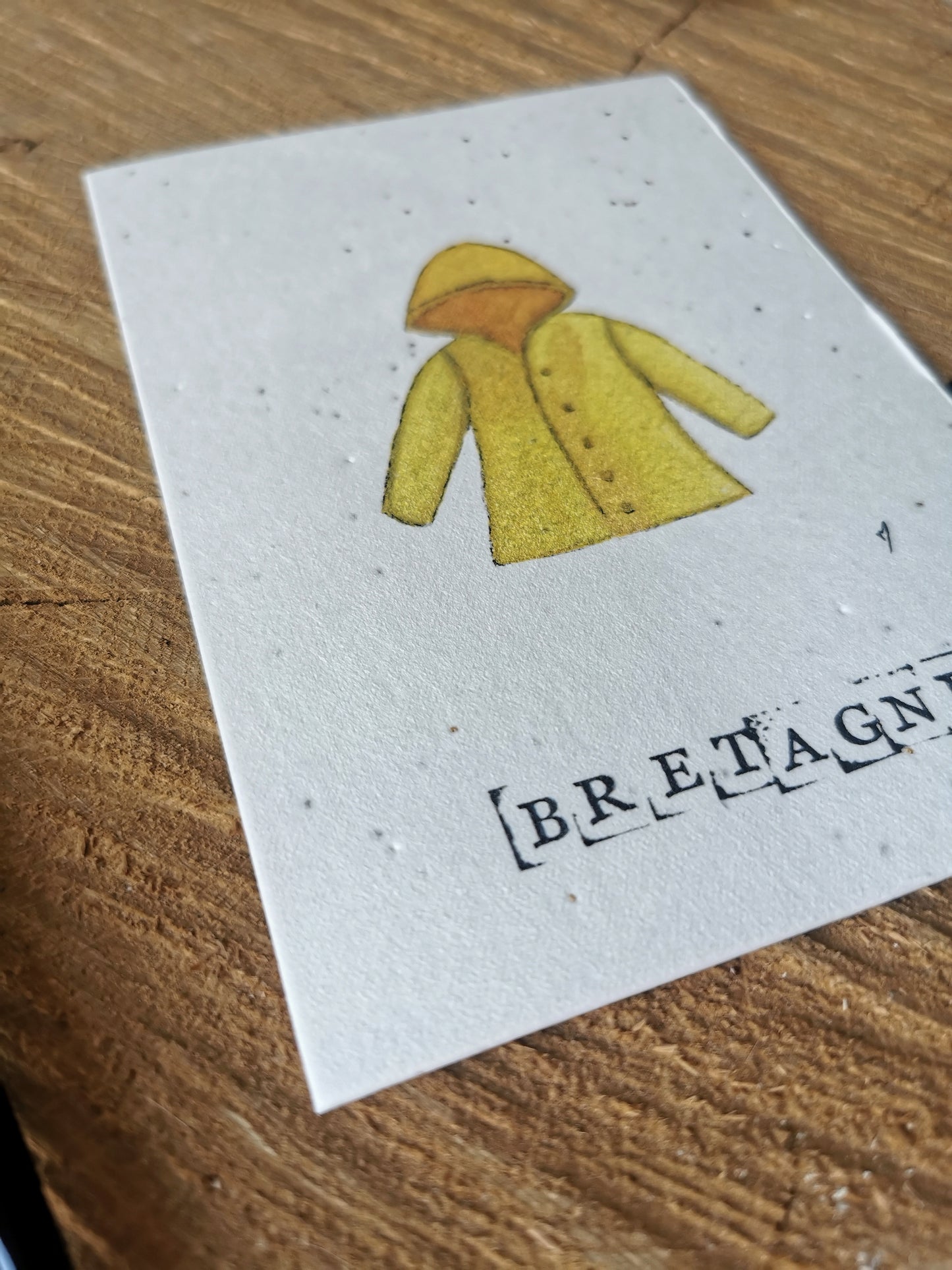 Carte postale avec coordonnées GPS - Ciré Jaune - Bretagne