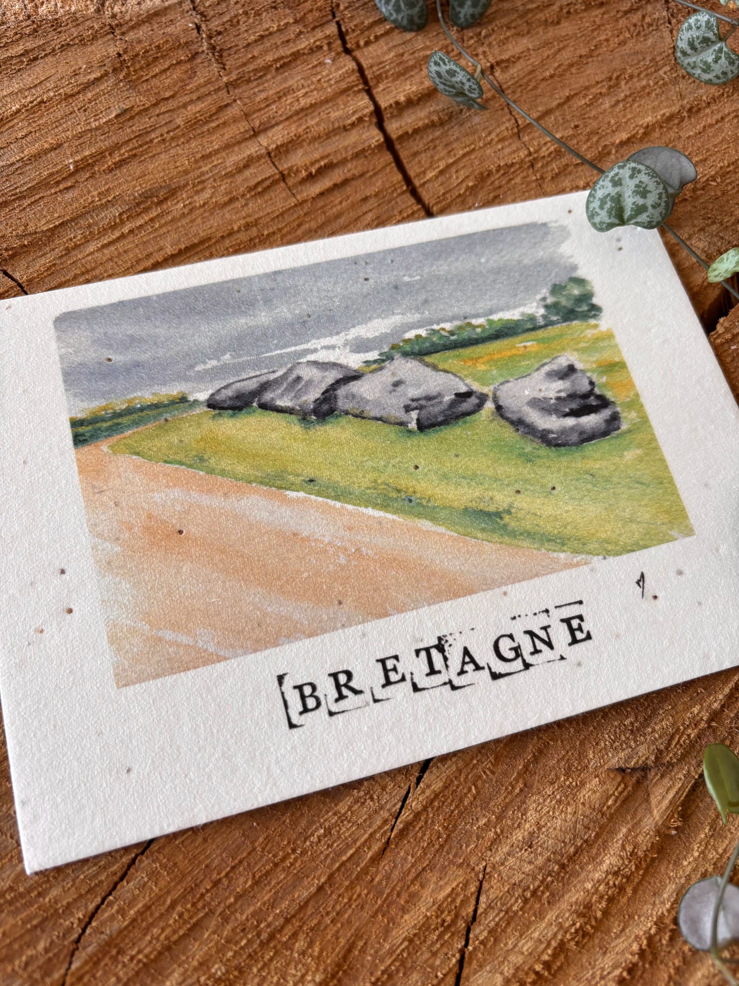Menhir foudroyé - Morbihan - Carte aquarelle - 10,5x14,8cm