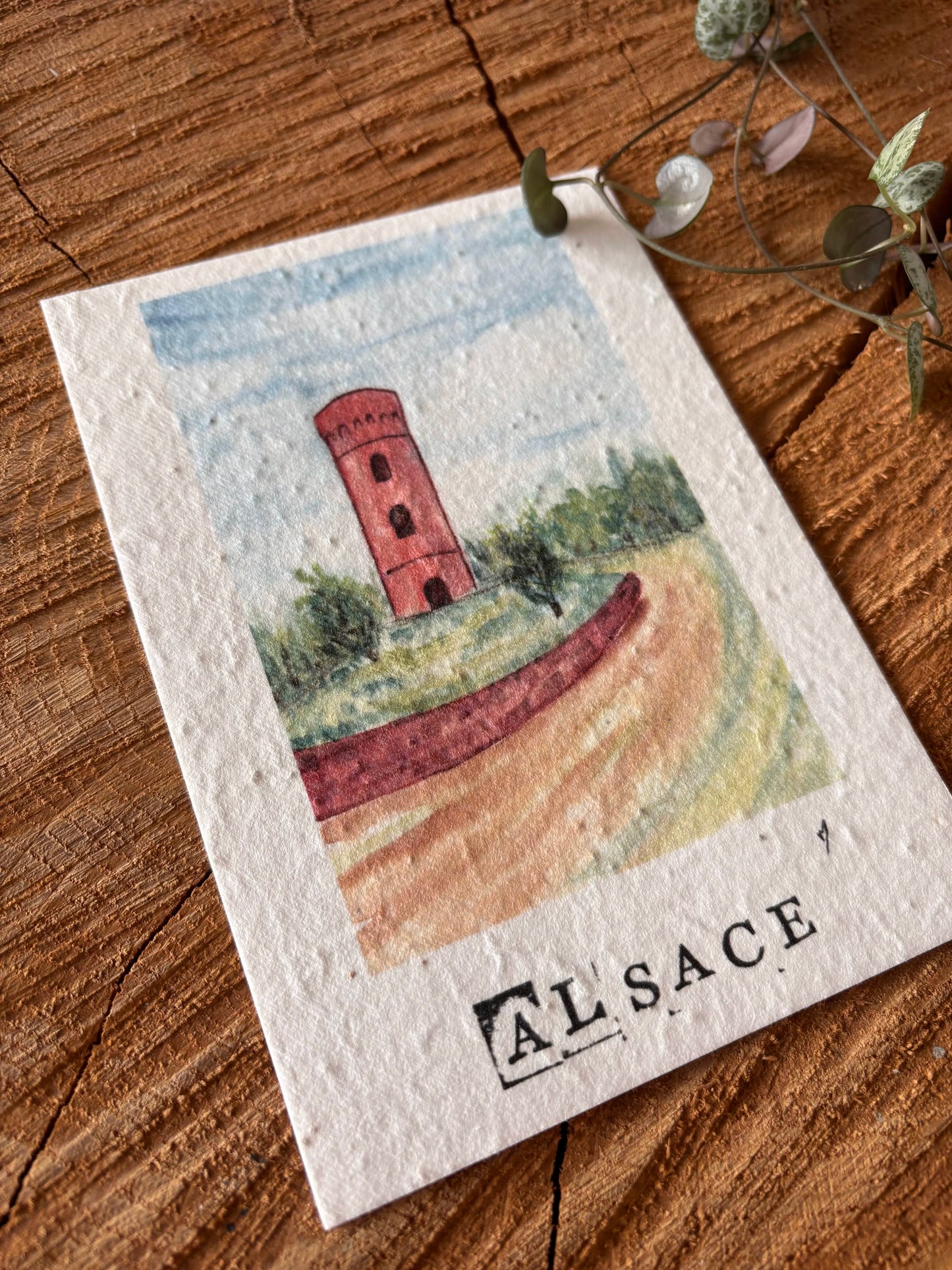 Tour Faudé - Haut-Rhin - Carte aquarelle - 10,5x14,8cm