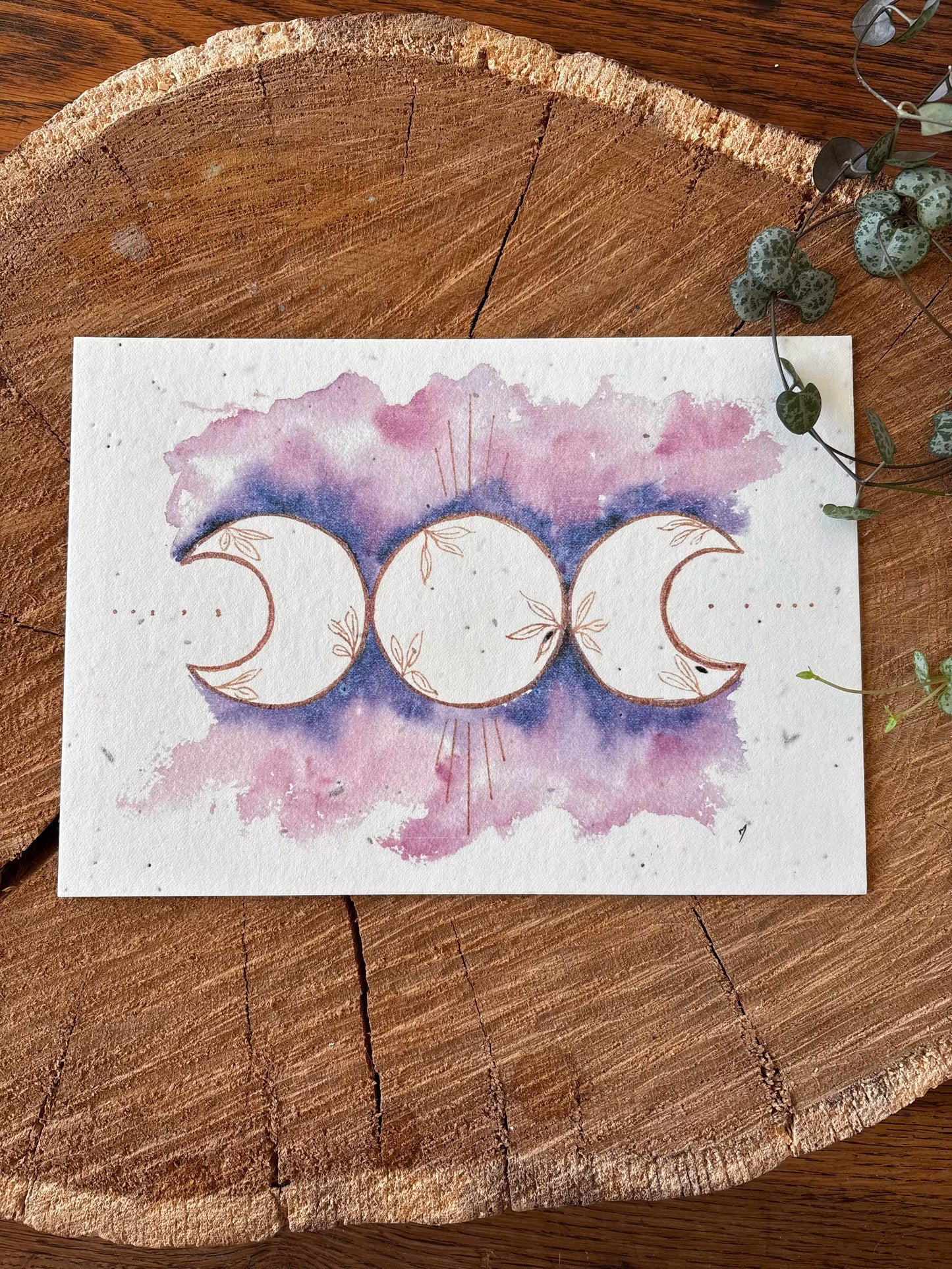 Triple lune - Carte aquarelle - Illustration vibratoire - 14,8x21cm