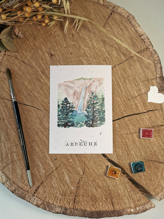 Carte ensemencée avec coordonnées GPS - Cascade Ray-Pic - Ardèche