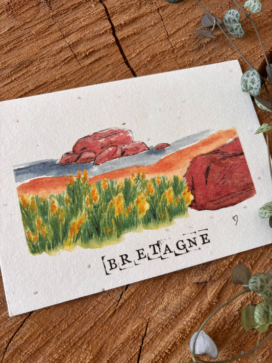 Île Renote - Côtes-d'Armor - Carte aquarelle - 10,5x14,8cm