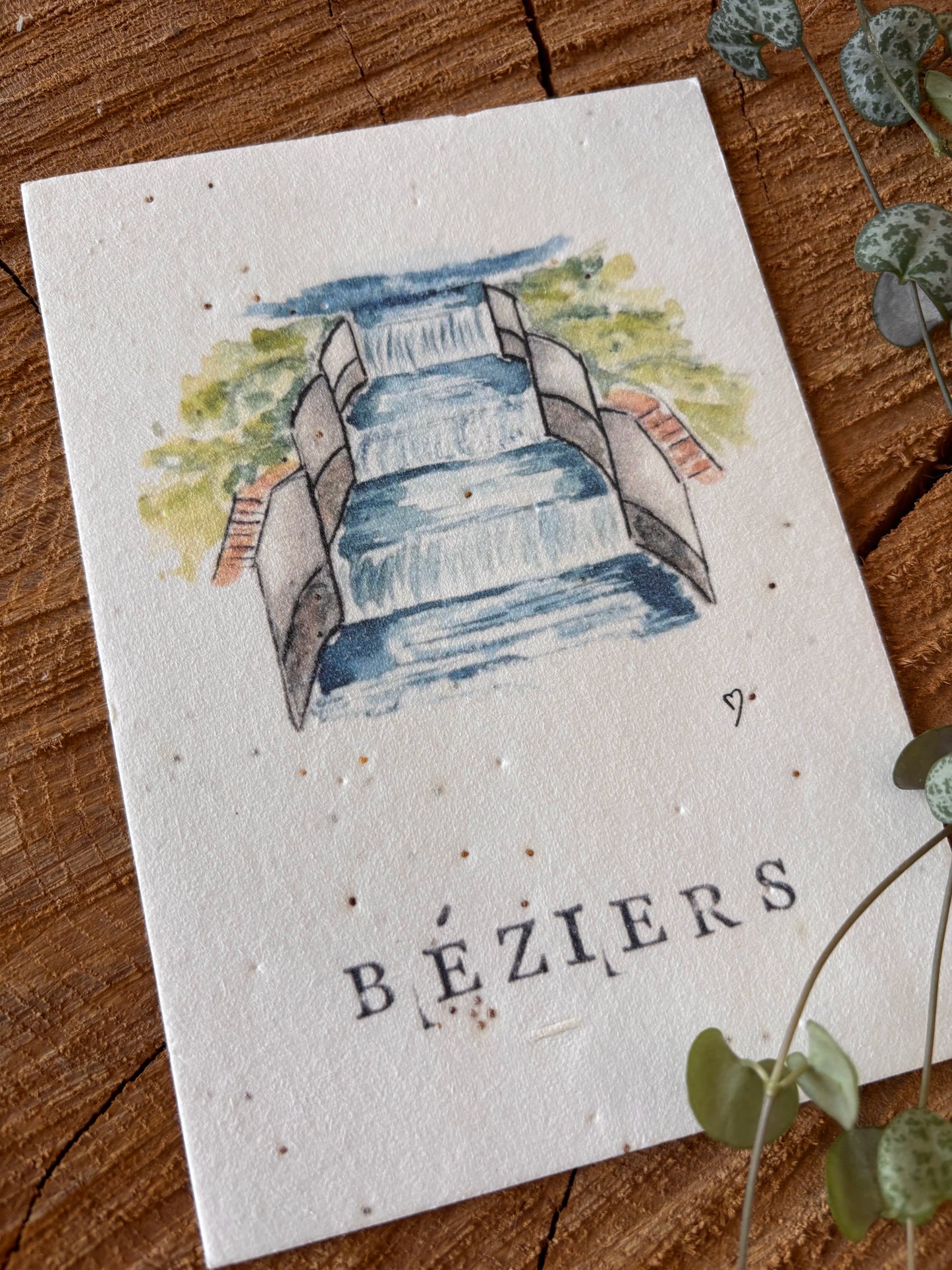 Escalier d'écluses - Hérault - Carte aquarelle - 10,5x14,8cm