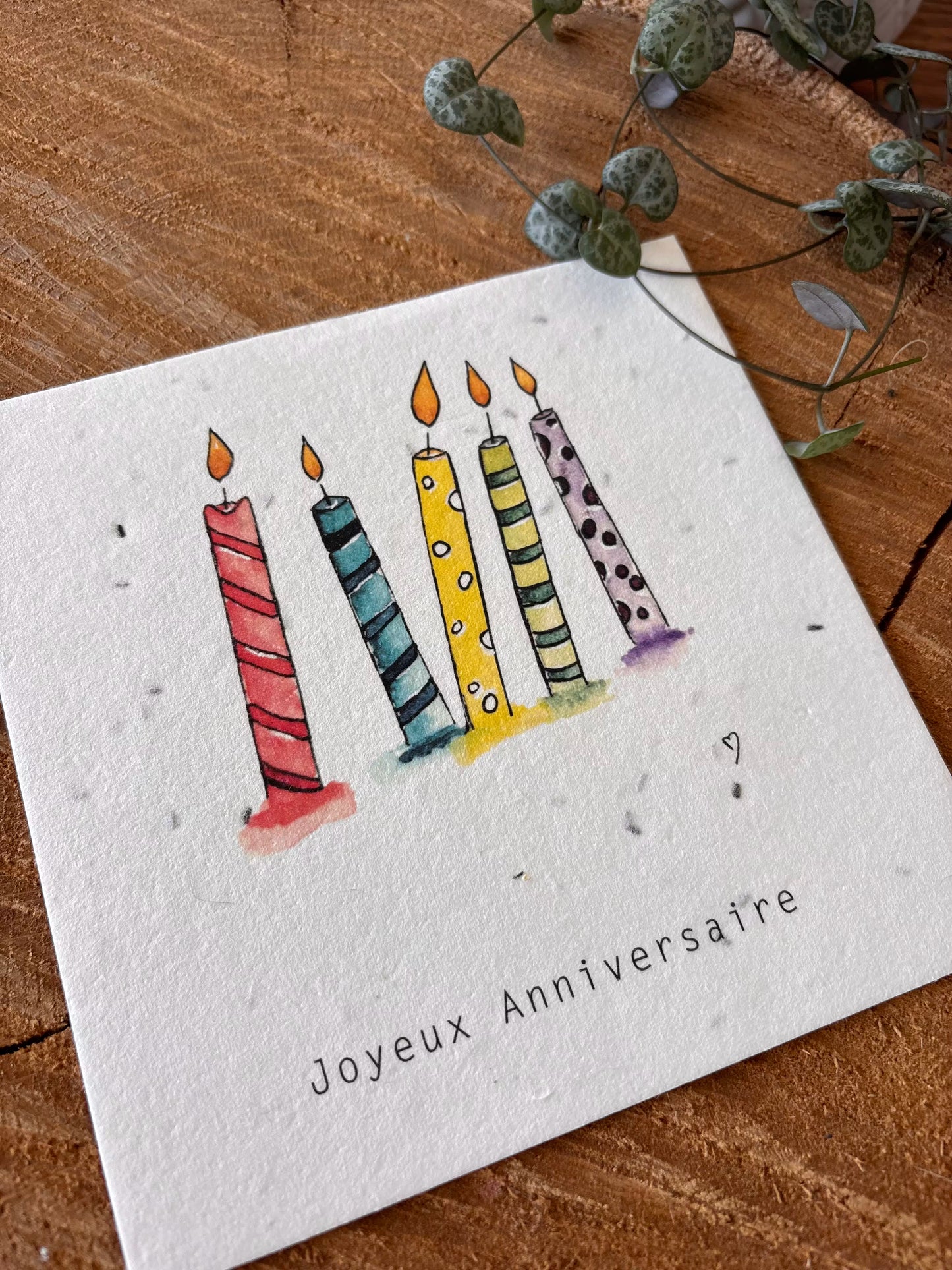 Bougie d'Anniversaire - Carte aquarelle - 14x14cm