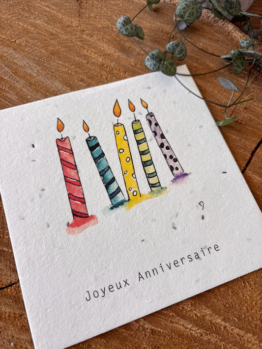 Bougie d'Anniversaire - Carte aquarelle - 14x14cm