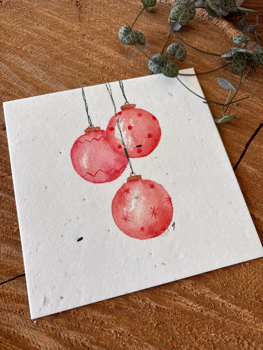 Boules de Noël - Carte aquarelle - 14x14cm