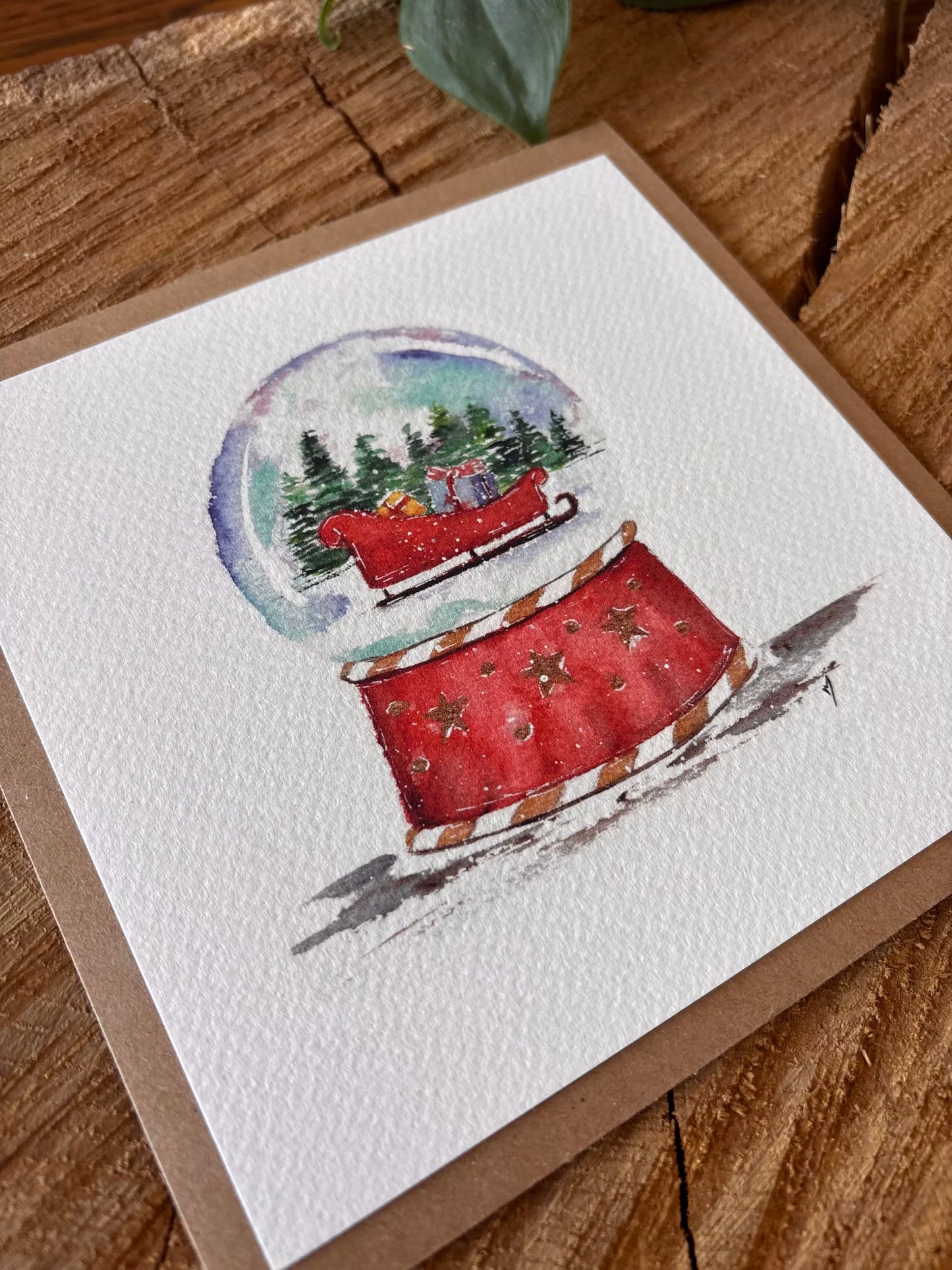 Boule à neige - Carte aquarelle - 14x14cm