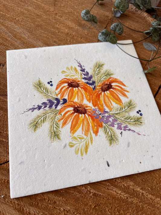 Bouquet champêtre - Carte aquarelle - 14x14cm