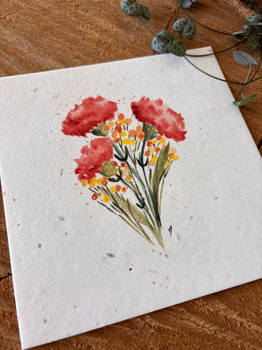Bouquet d'oeillets - Carte aquarelle - 14x14cm