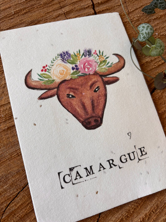 Taureau - Camargue - Carte aquarelle - 10,5x14,8cm