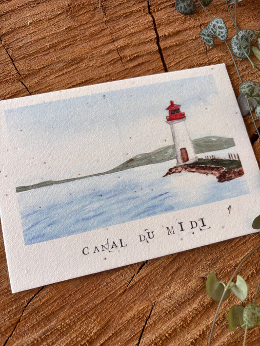 Canal du Midi - Hérault - Carte aquarelle - 10,5x14,8cm