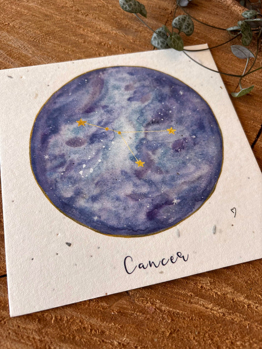 Constellation Cancer - Carte aquarelle - 14x14cm