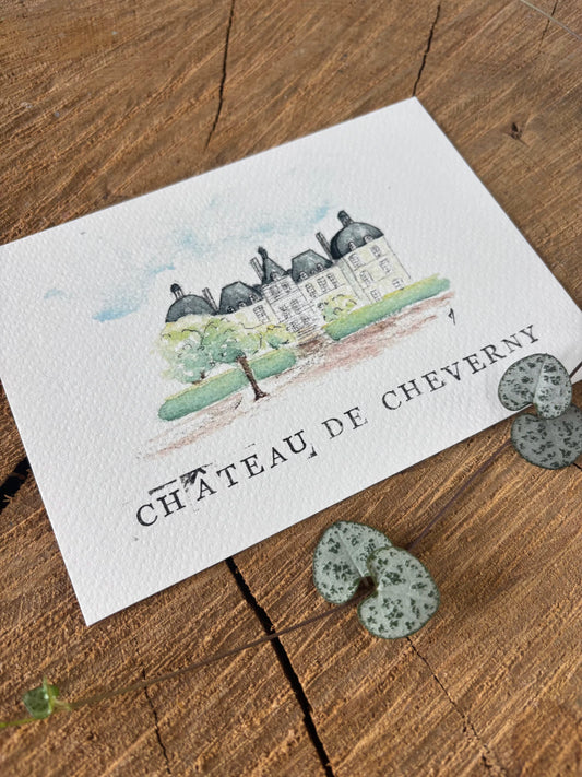 Château de Cheverny - Loir-et-Cher - Carte aquarelle - 10,5x14,8cm