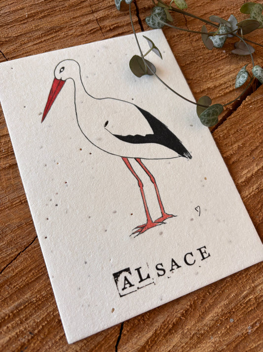 Cigogne - Alsace - Carte aquarelle - 10,5x14,8cm