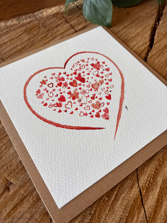 Coeur amoureux - Carte aquarelle - 14x14cm