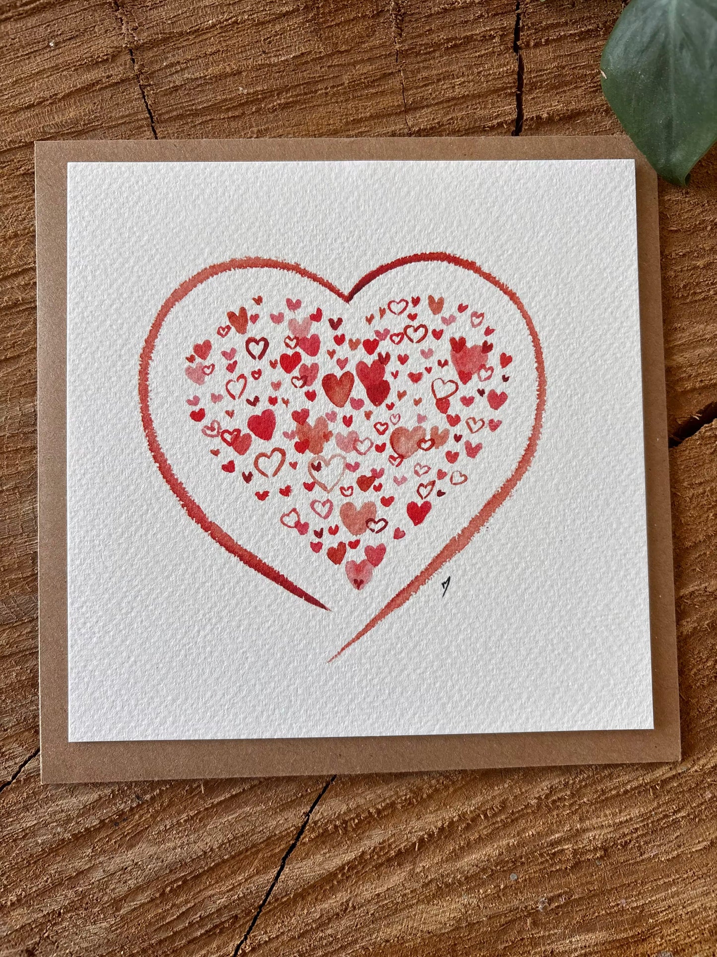 Coeur amoureux - Carte aquarelle - 14x14cm
