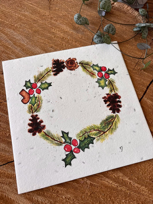 Couronne de sapin - Carte aquarelle - 14x14cm