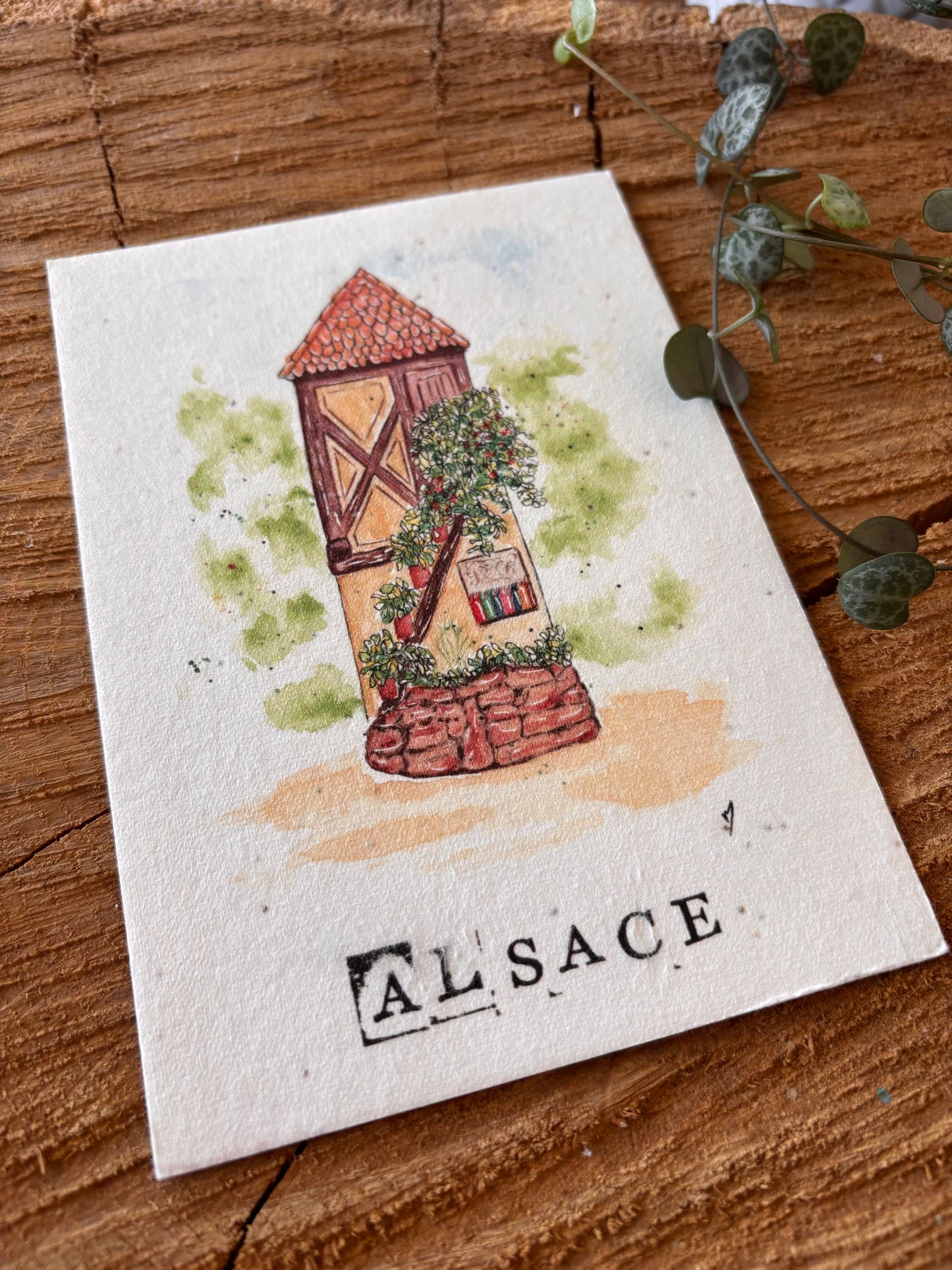 Eguisheim - Alsace - Haut-Rhin - Carte aquarelle - 10,5x14,8cm