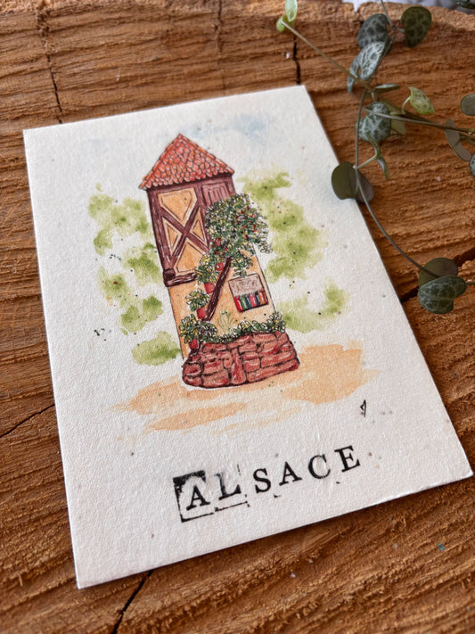 Eguisheim - Alsace - Haut-Rhin - Carte aquarelle - 10,5x14,8cm