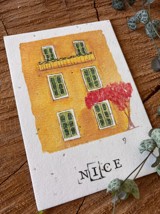 Façade Niçoise - Alpes-Maritimes - Carte aquarelle - 10,5x14,8cm