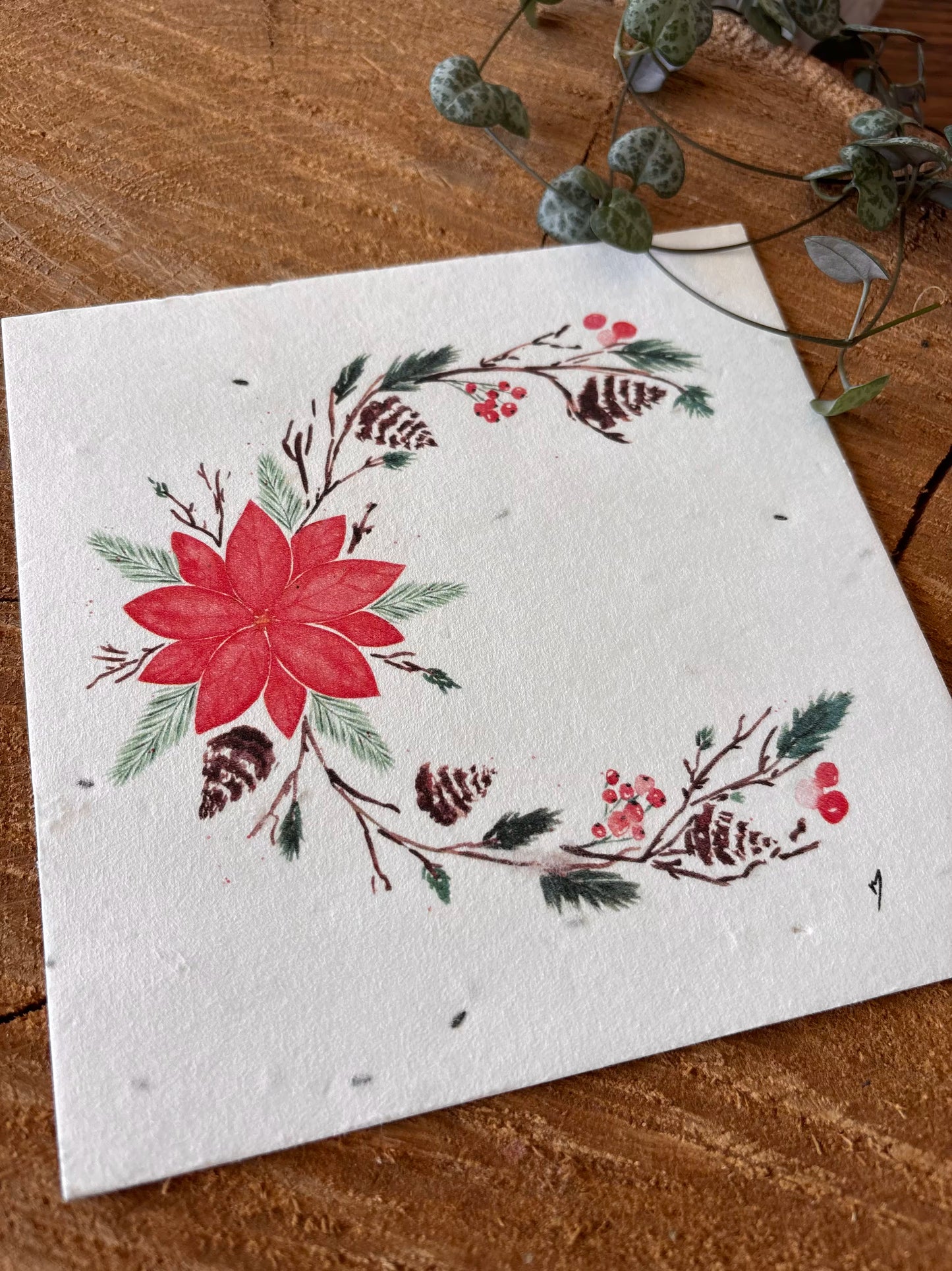 Fleur de Noël - Carte aquarelle - Carte ensemencée (graines expirées) - 14x14cm