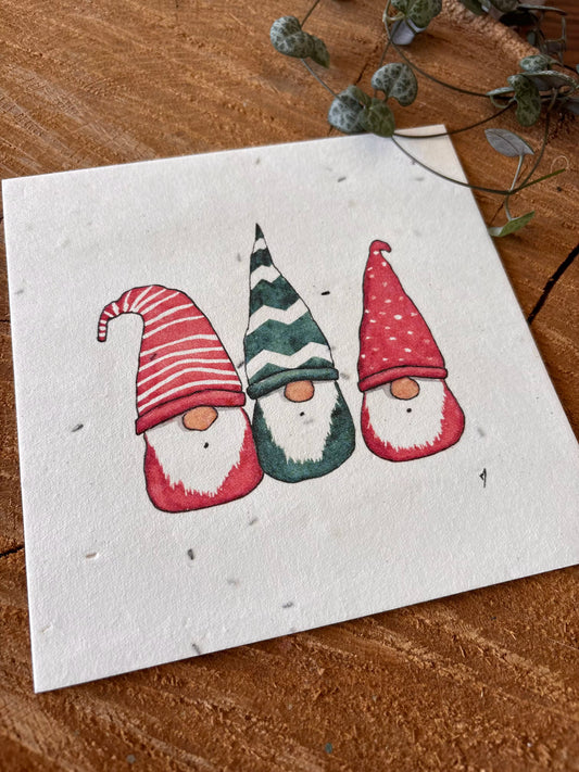 Lutins de Noël - Carte aquarelle - 14x14cm