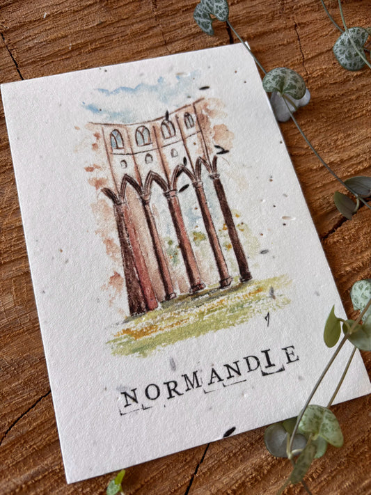 Abbaye de Hambye - Manche - Carte aquarelle - 10,5x14,8cm