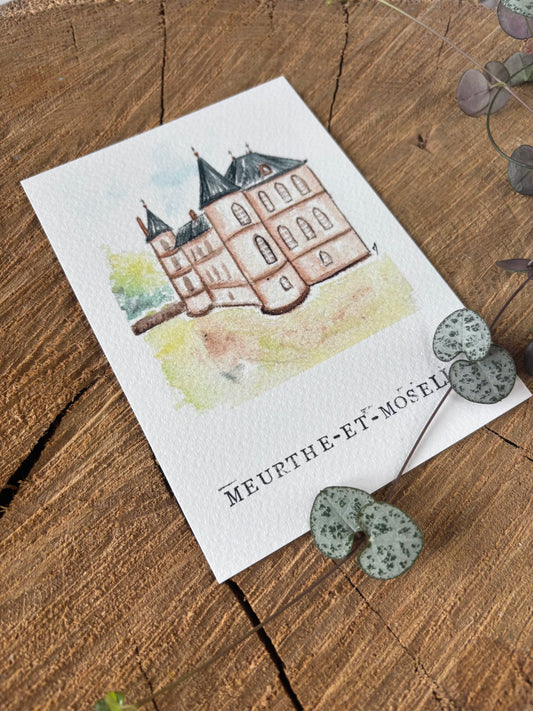 Château d'Haroué - Meurthe et Moselle - Carte aquarelle - 10,5x14,8cm