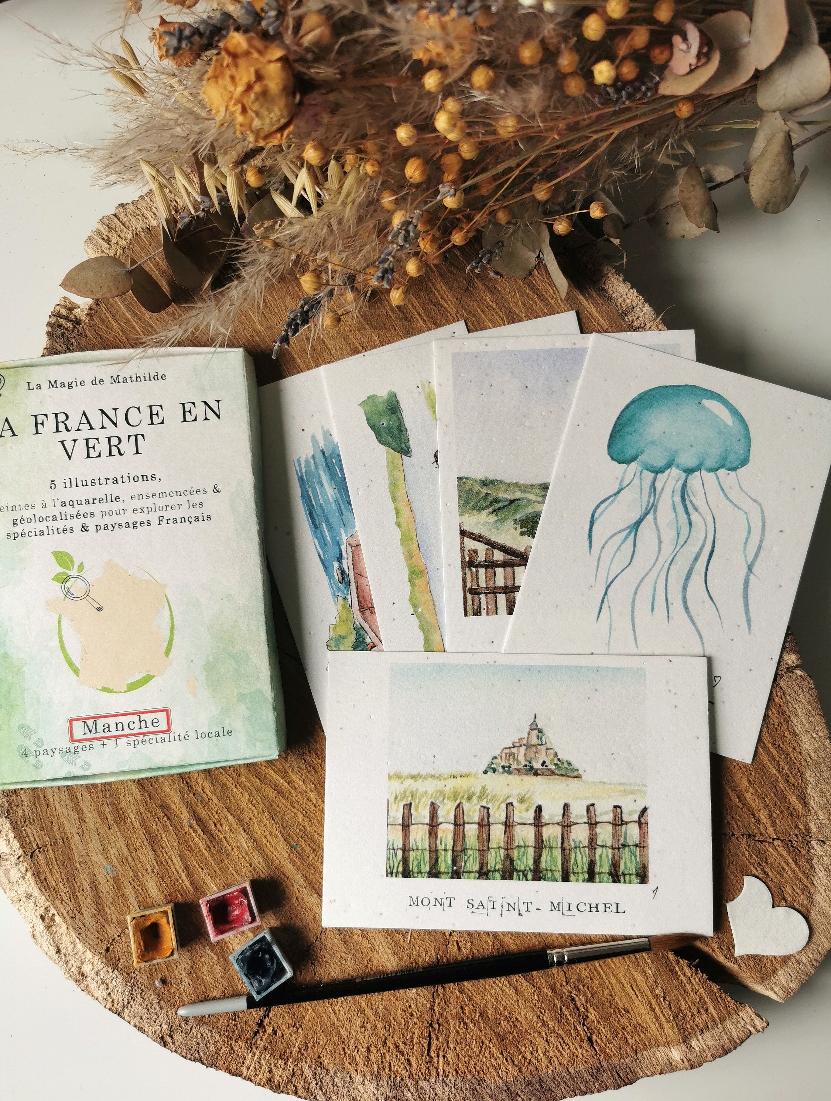 Coffret de 5 aquarelles - La Normandie en Vert - Manche