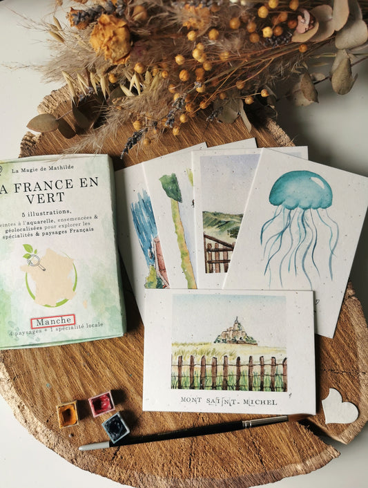 Coffret de 5 aquarelles - La Normandie en Vert - Manche