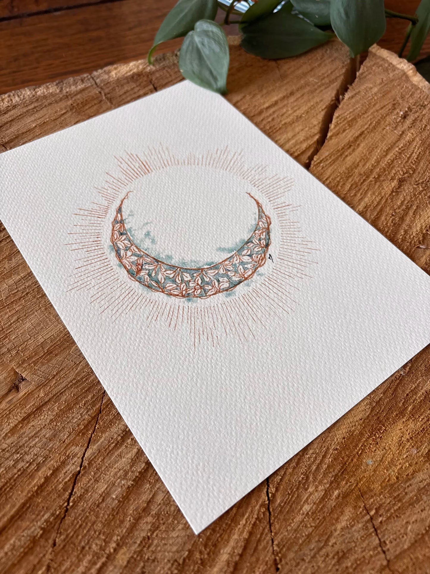 Lune - Carte aquarelle - Illustration Vibratoire - 21x14,8cm