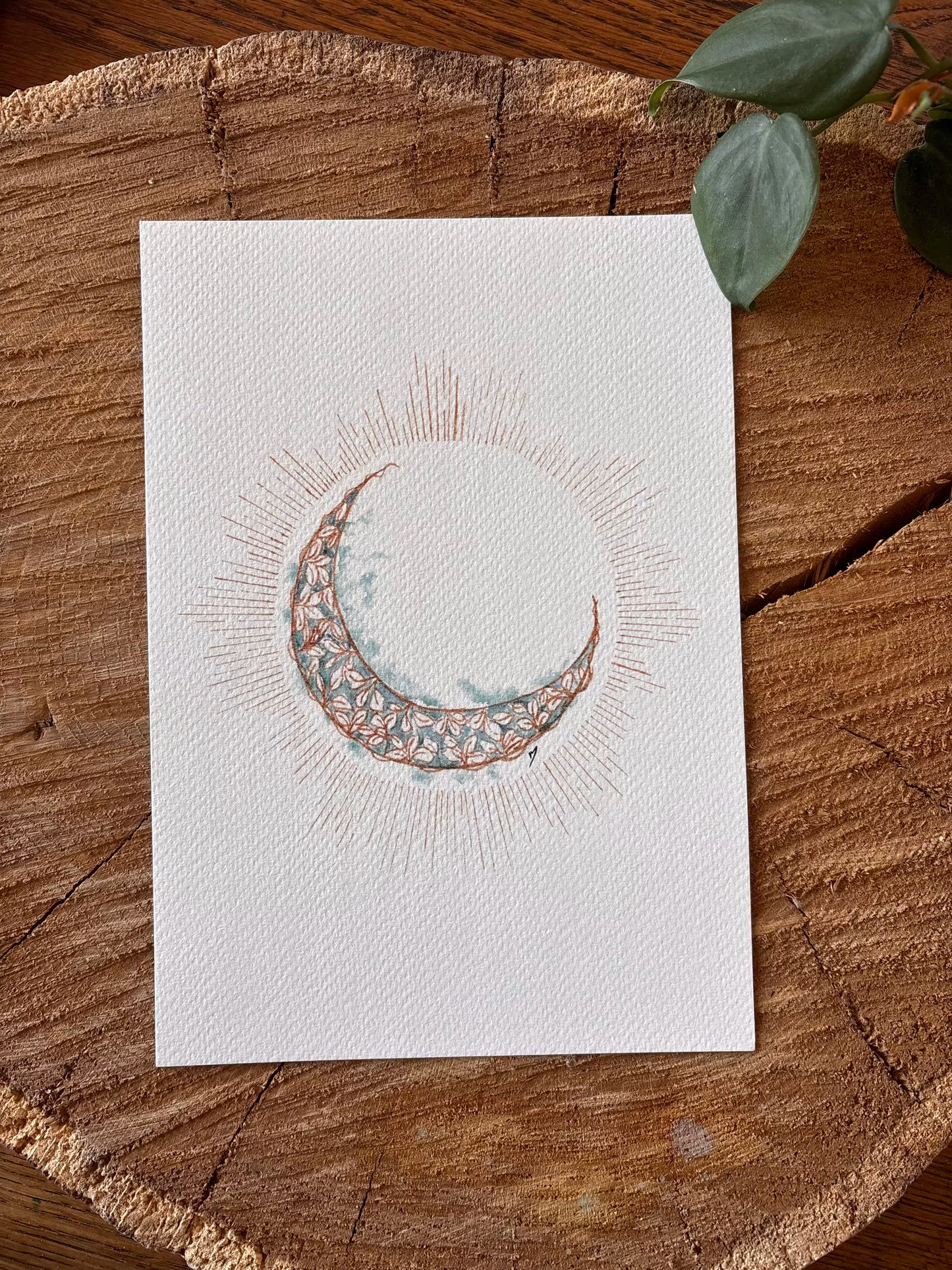 Lune - Carte aquarelle - Illustration Vibratoire - 21x14,8cm