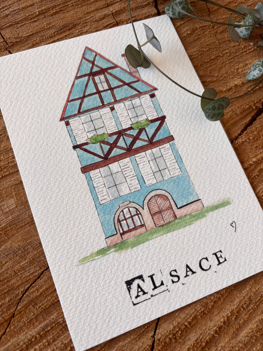 Maison à colombages - Alsace - Carte aquarelle - 10,5x14,8cm