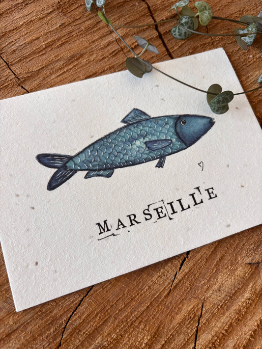 Marseille -Bouches-du-Rhône - Carte aquarelle - 10,5x14,8cm
