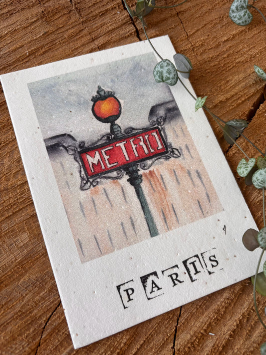 Métro - Paris - Carte aquarelle - 10,5x14,8cm