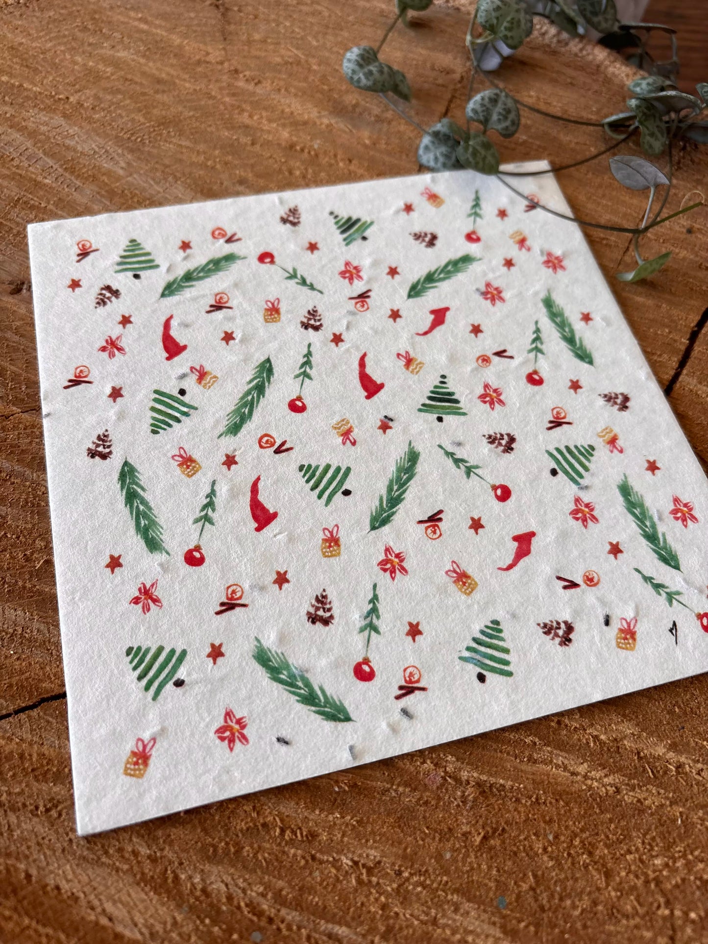 Motifs de Noël - Carte aquarelle - Carte ensemencée (graines expirées) - 14x14cm