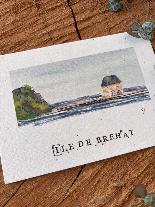 Moulin à marée - Côtes d'Armor - Carte aquarelle - 10,5x14,8cm