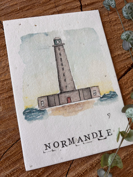 Phare de Gatteville - Manche - Carte aquarelle - 10,5x14,8cm
