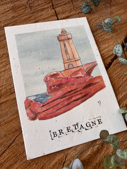 Phare Mean Ruz - Côtes d'Armor - Carte aquarelle - 10,5x14,8cm