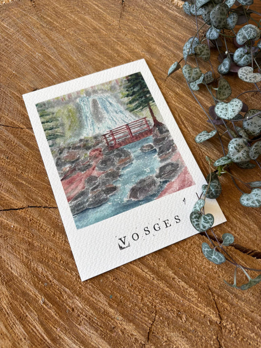 Cascade de la Pissoire - Vosges - Carte aquarelle - 10,5x14,8cm