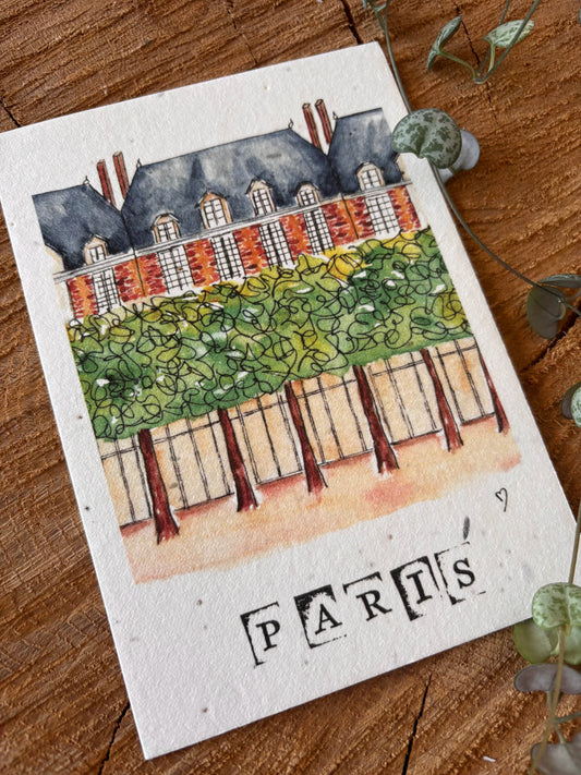 Place des Vosges - Paris - Carte aquarelle - 10,5x14,8cm
