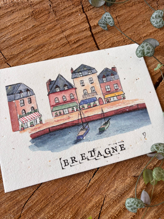 Port Saint-Goustan - Morbihan - Carte aquarelle - 10,5x14,8cm