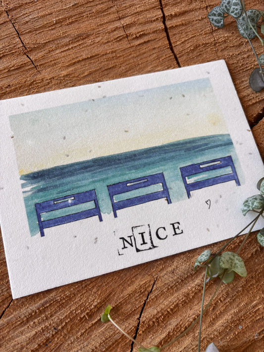 Promenade des Anglais - Alpes-Maritimes - Carte aquarelle - 10,5x14,8cm