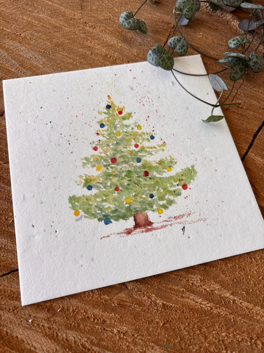 Sapin de Noël - Carte aquarelle - 14x14cm