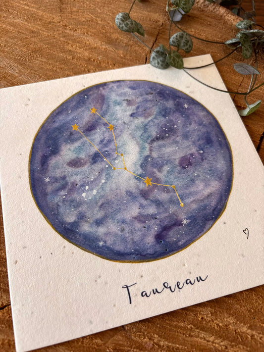 Constellation Taureau - Carte aquarelle - 14x14cm