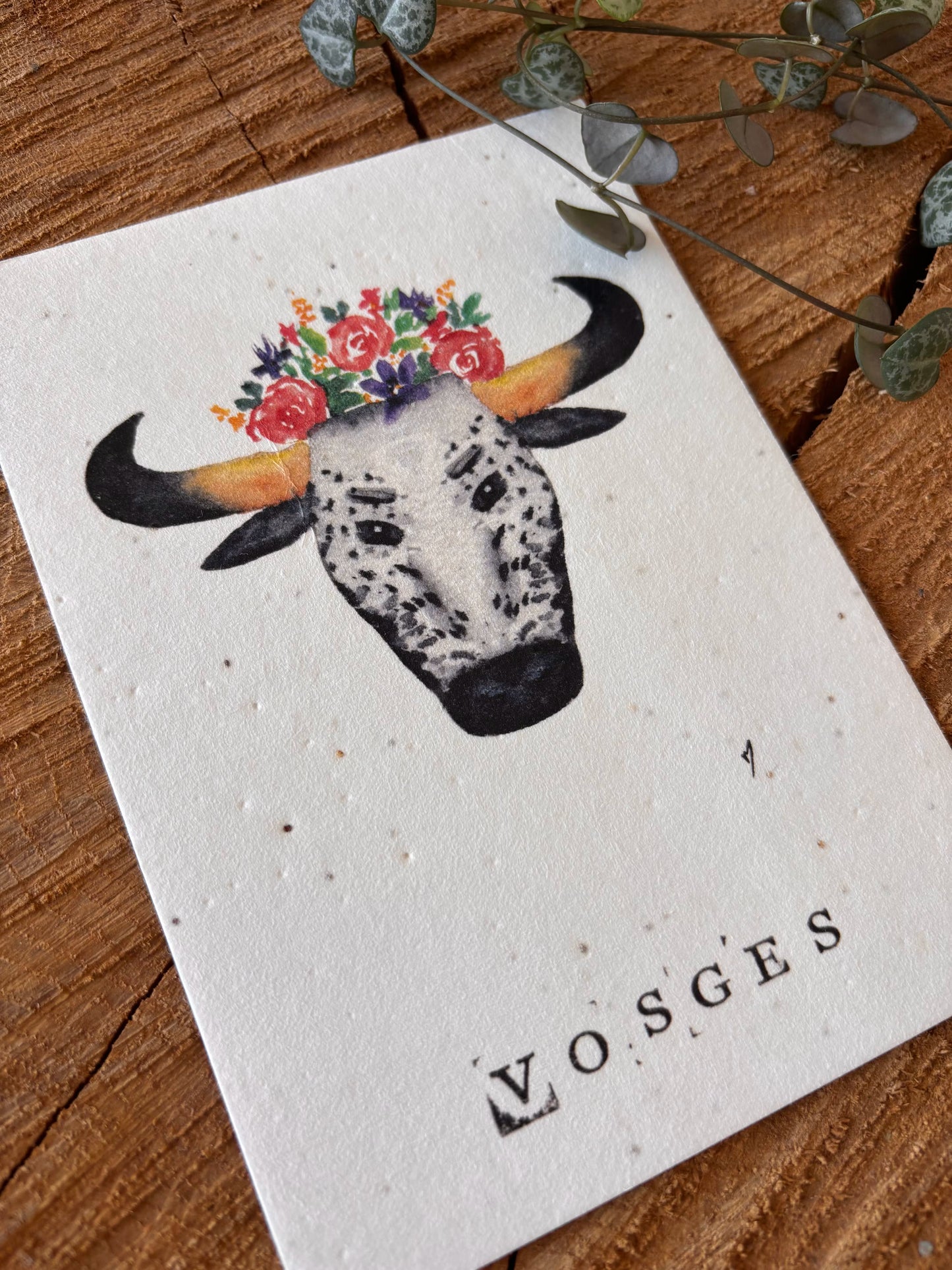 Vache Vosgienne - Vosges - Carte aquarelle - 10,5x14,8cm