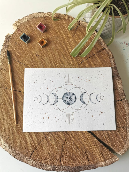 Cycle lunaire - Carte aquarelle - Illustration vibratoire - 14,8x21cm