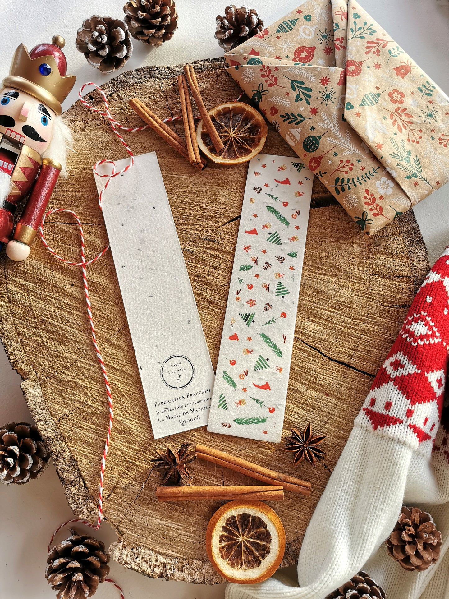Marque-page ensemencé - Motifs de Noël - 5x21cm