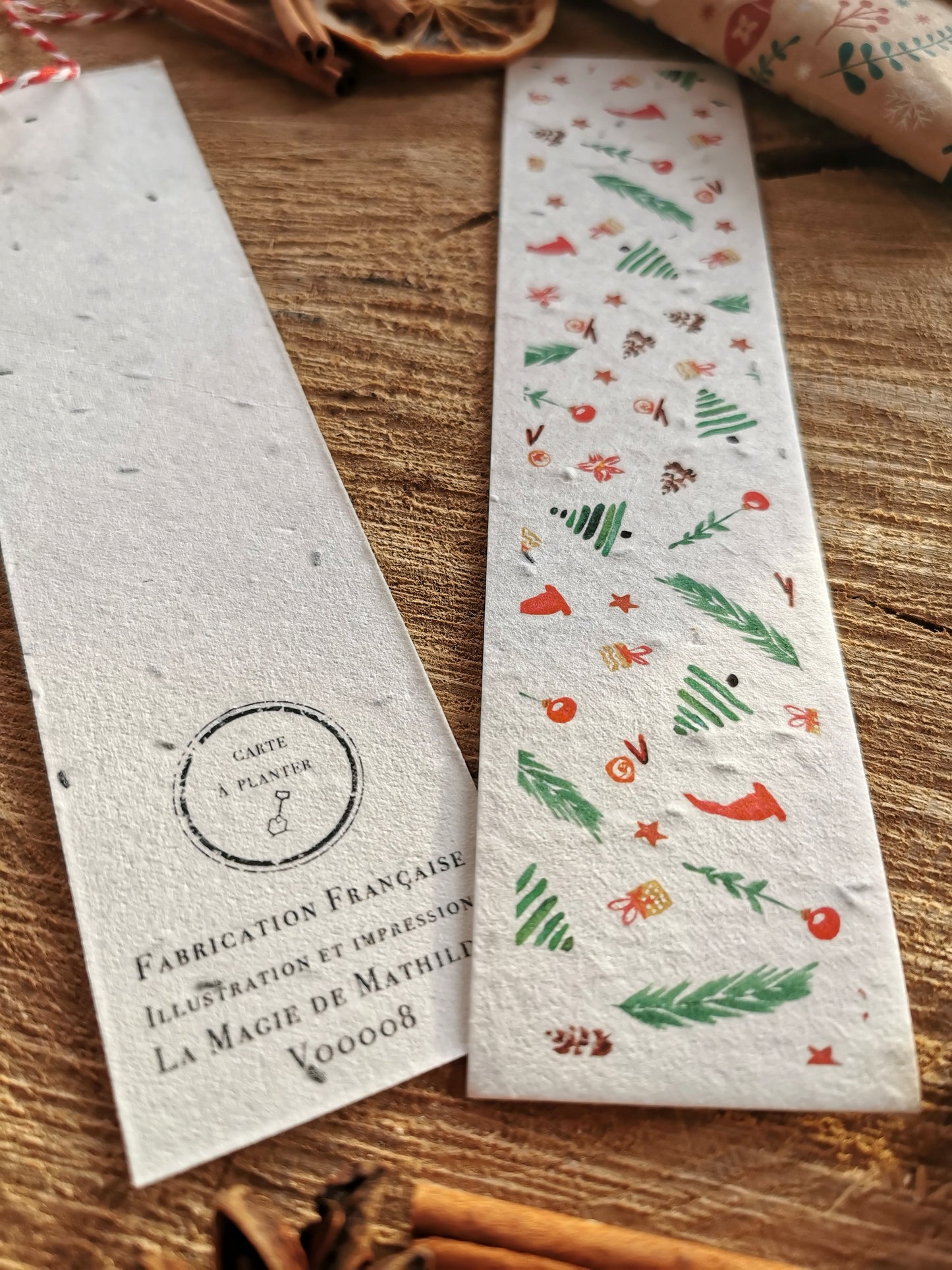 Marque-page ensemencé - Motifs de Noël - 5x21cm
